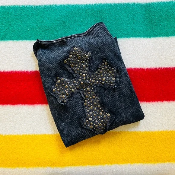 Black Long Sleeve Top with Studded Cross - Picture 2 of 2